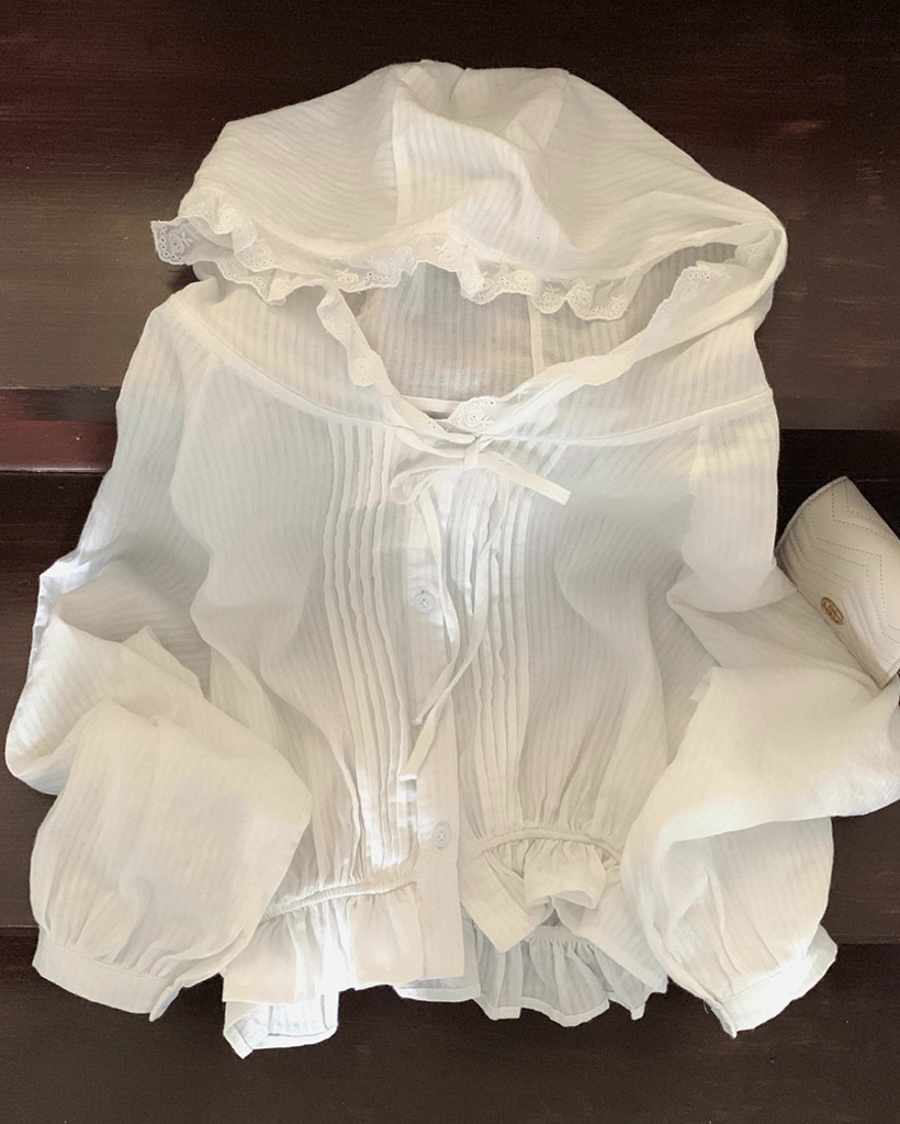 レースタック入りフリルフード付きブラウス | ファッション通販サイト NUGU