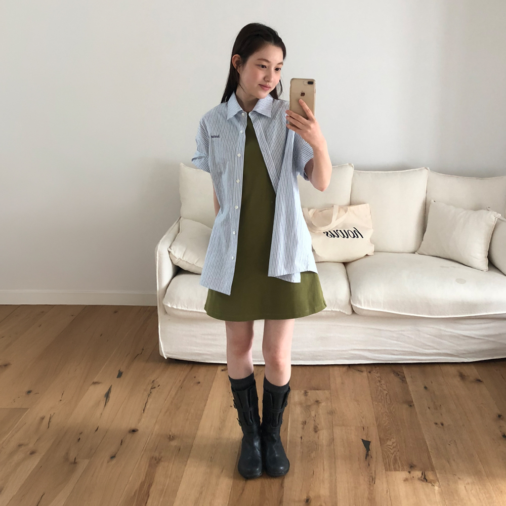 LINE SLEEVELESS DRESS (OLIVE)
