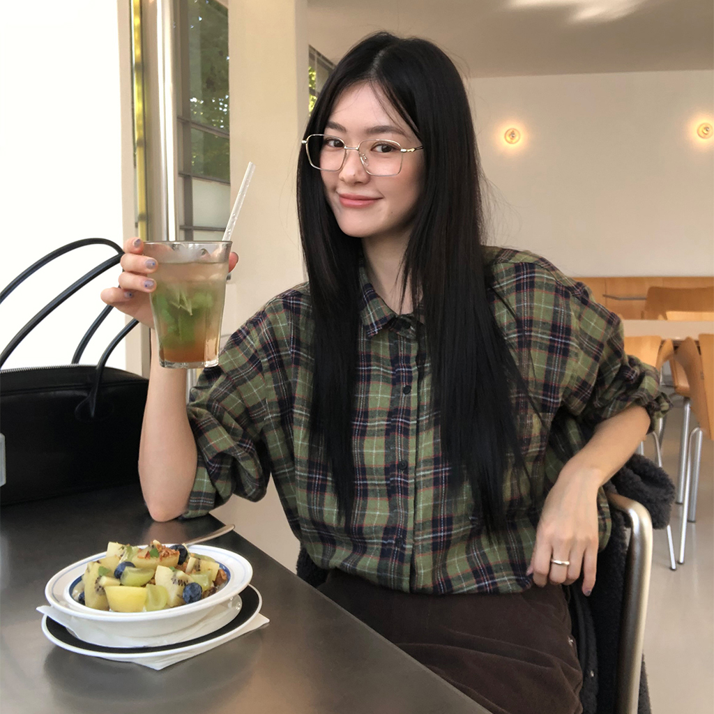 オーバーサイズ チェックシャツ (greenery check over shirt (green))