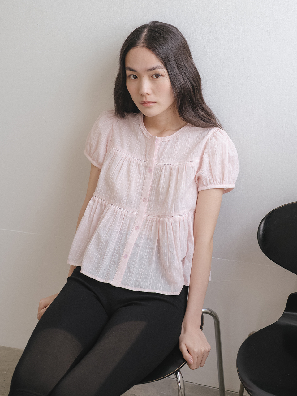 Shirring blouse [TISU05BL02]_Pink
