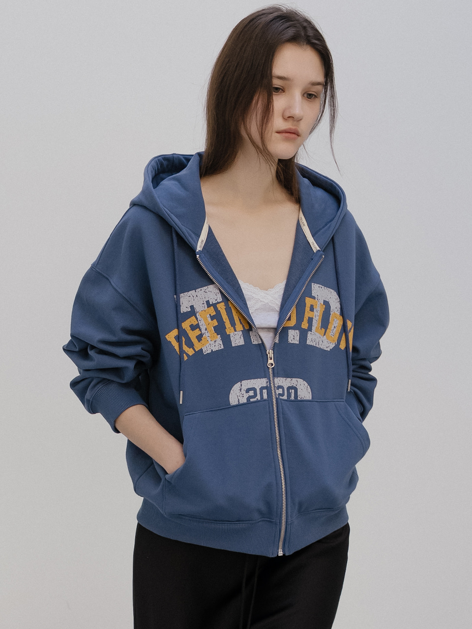 Lettering hoodie zip-up [TISP05LT09]_Blue