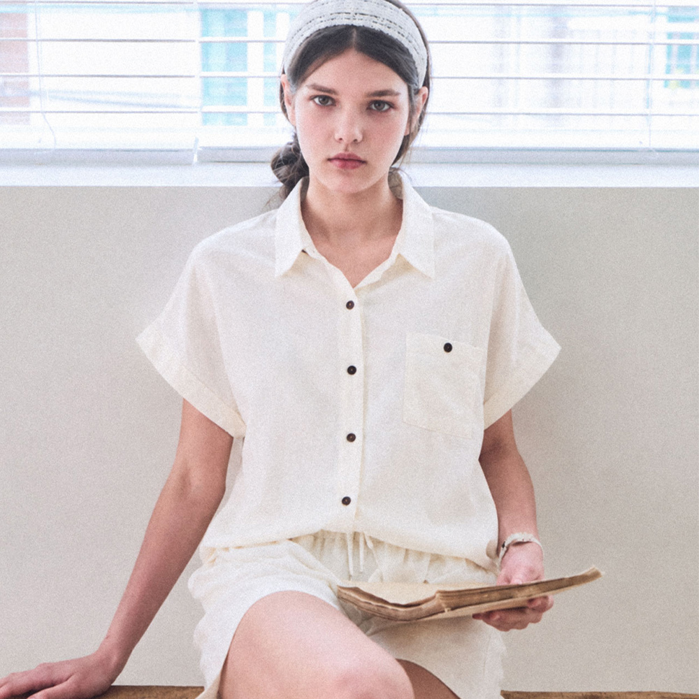 [3rd] Linen string pocket sleeve shirt_3 Colors