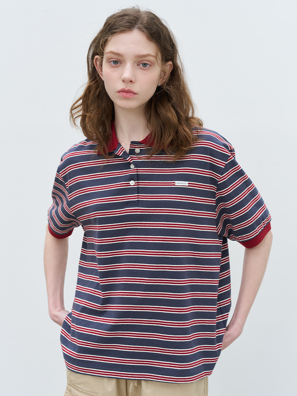 Multi stripe collar T-shirt [KNSS07TS01]_Burgundy
