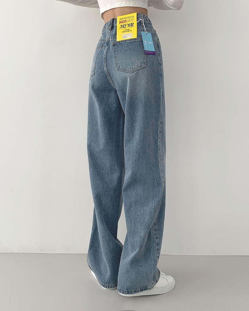 short/basic/long) 浮かない！楽ちん！隠しゴムワイドデニム