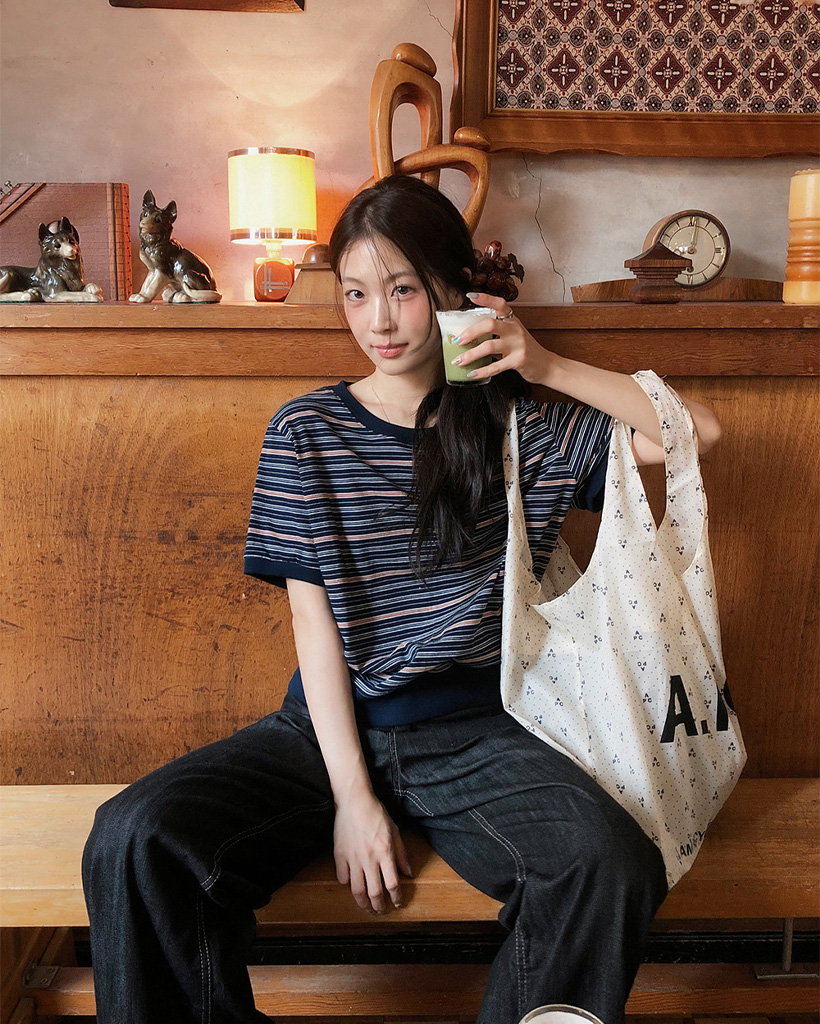 SLOWMADE.クラシックストライプ半袖スウェットシャツ