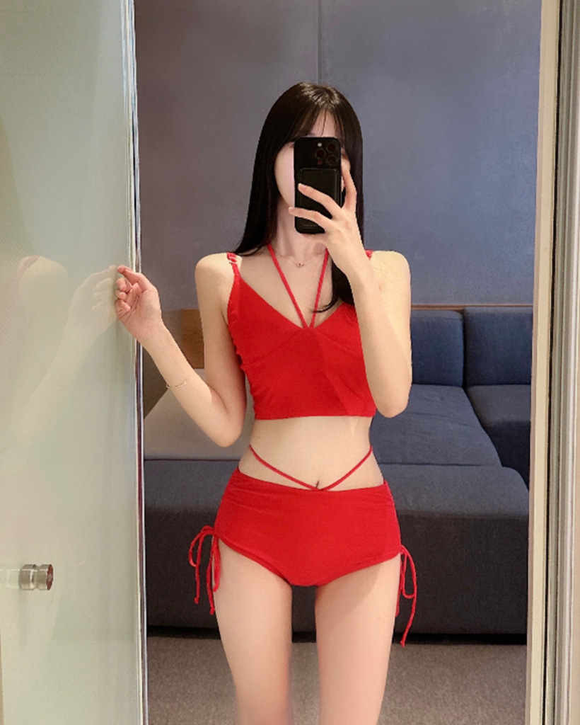 ホルターネックストラップシャーリングハイウエストビキニ