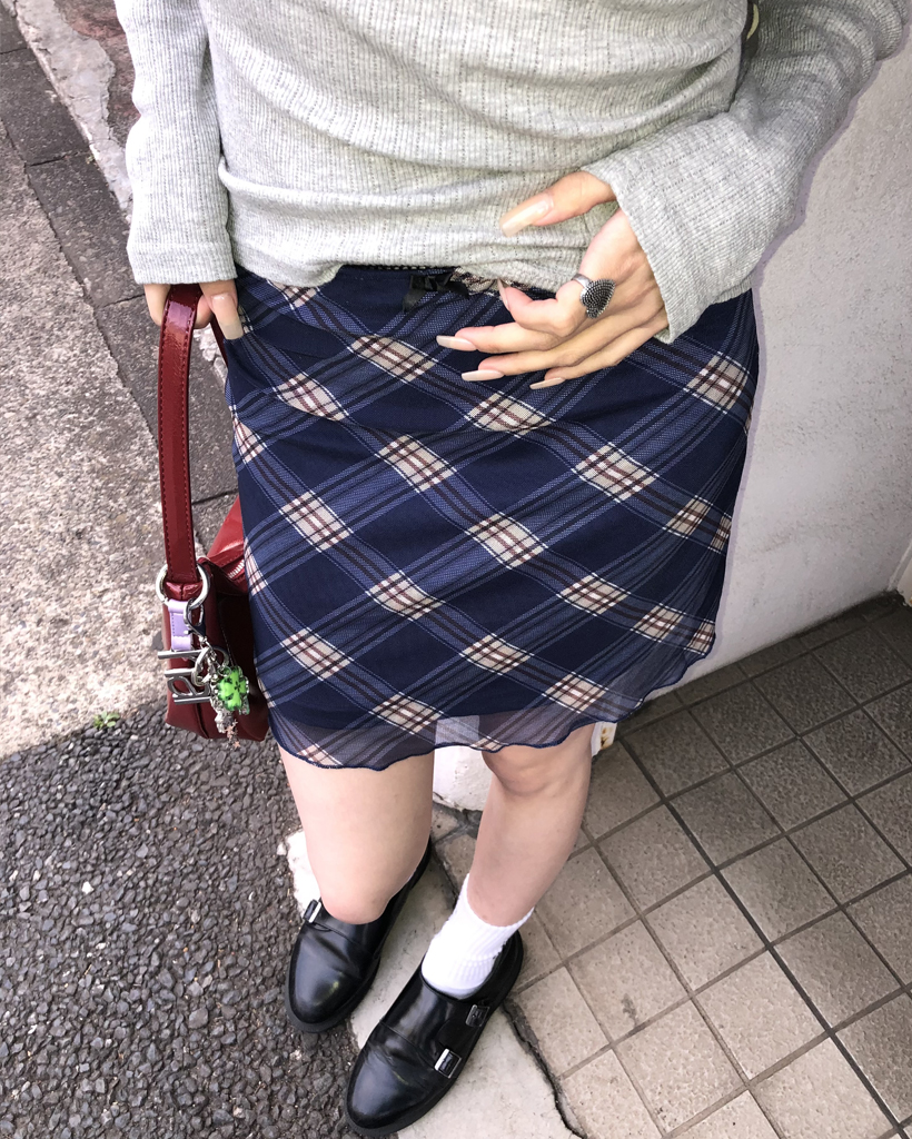 チェックゴムミニスカート