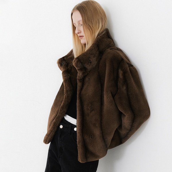 (JK-3057)TWO TONE FLOW FUR JACKET