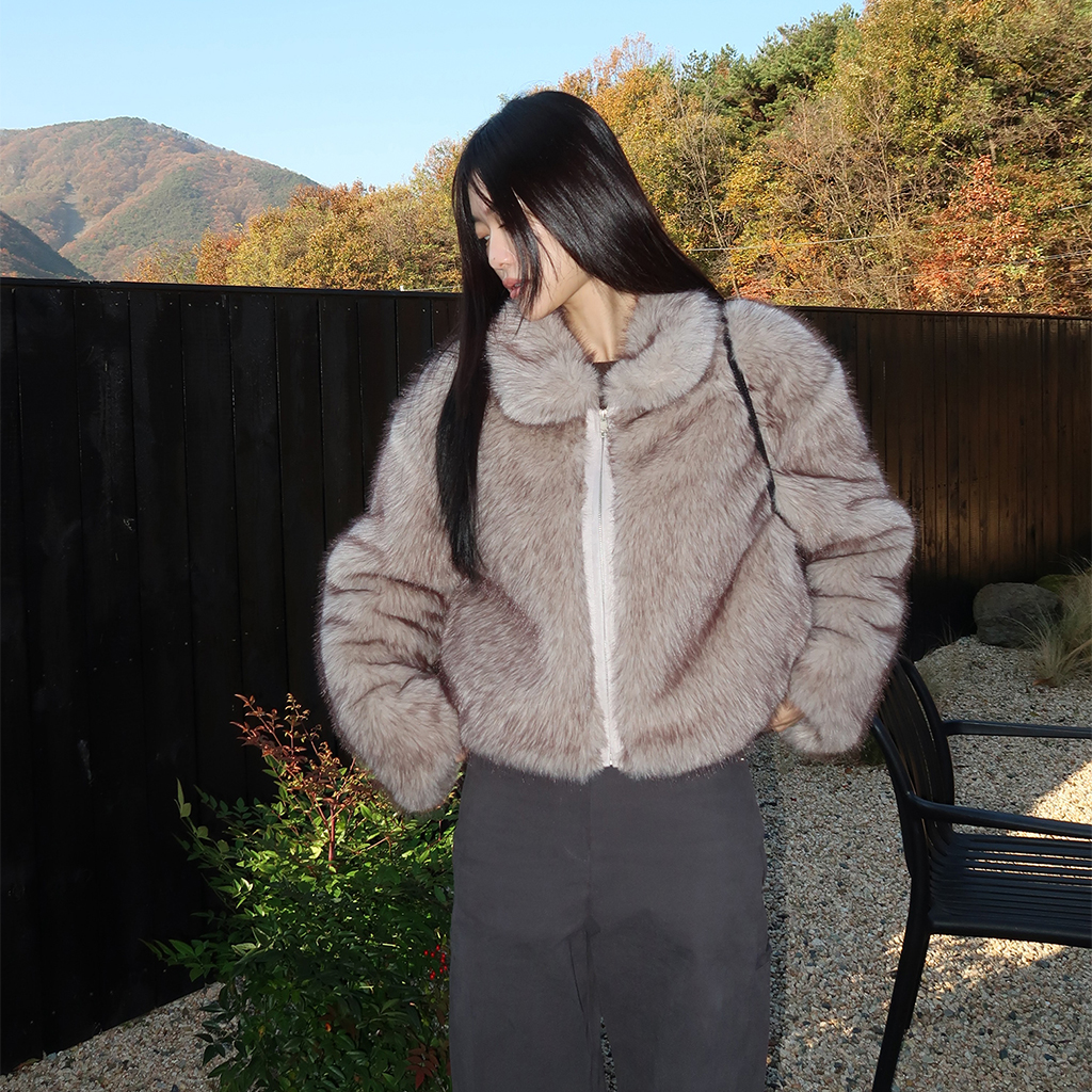 もこもこ ファー ジャケット (honey fur jacket (charcoal beige))