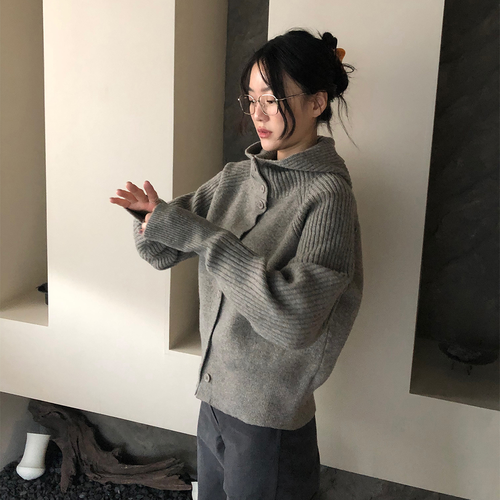 フード付き リブカーディガン (hooda golji cardigan (oat brown))