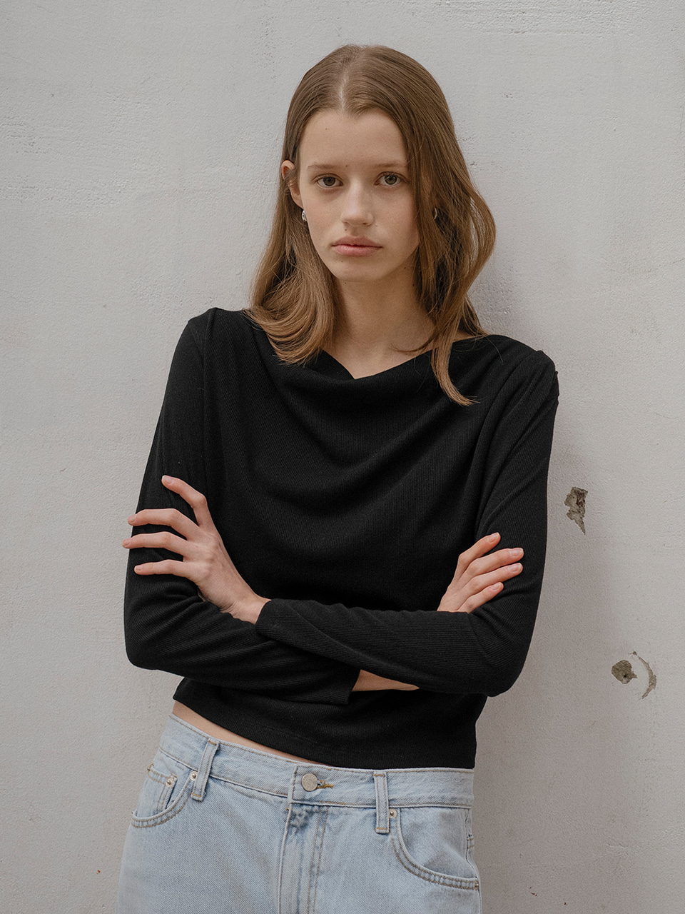 Drape slim t-shirt [TISP06LT17]_Black