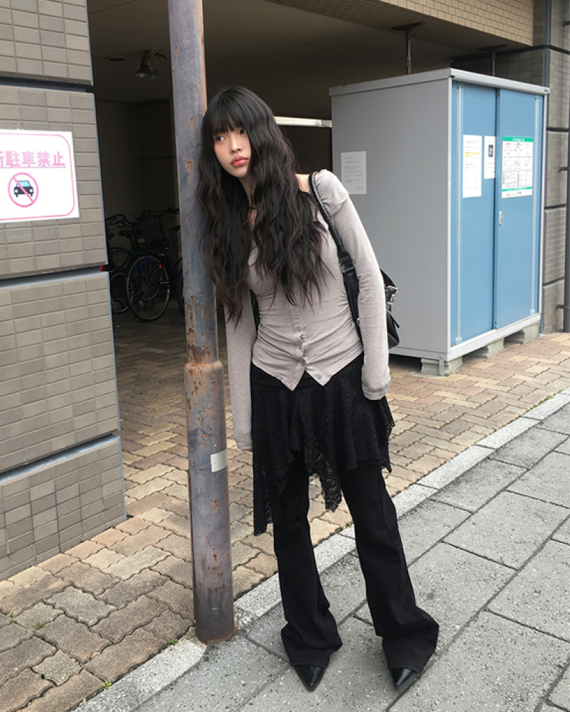 レイヤード] アンバランスレースレイヤードフリルスカート