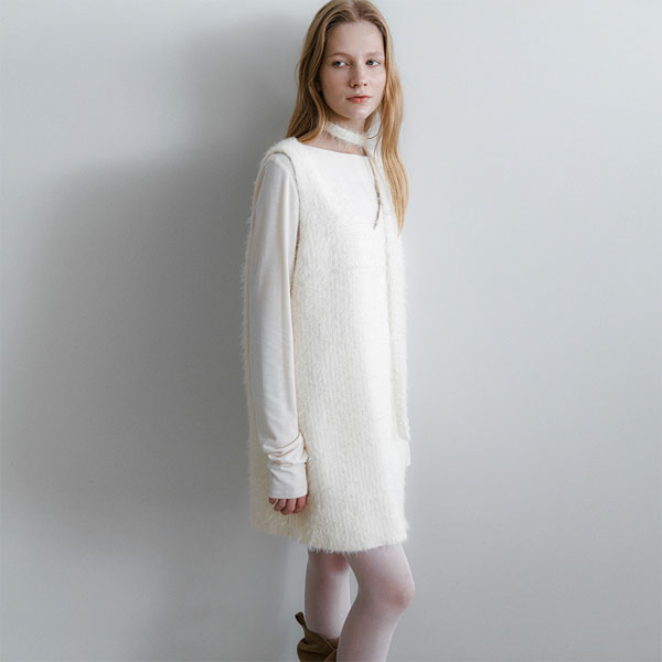 (OP-6309)TIE HAIRY MINI SLEEVELESS DRESS S