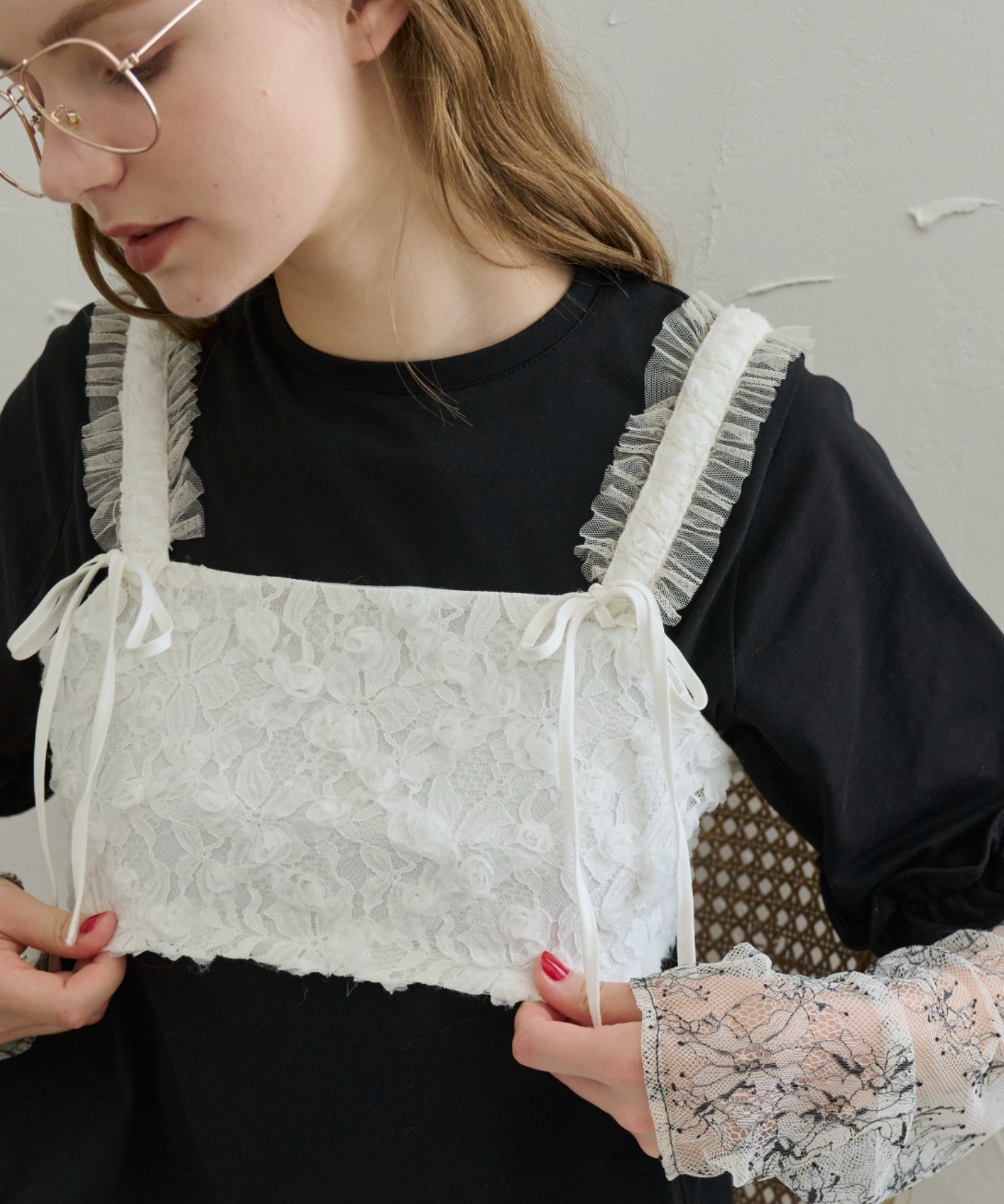 rose flower tulle bustier/フラワーレースビスチェ