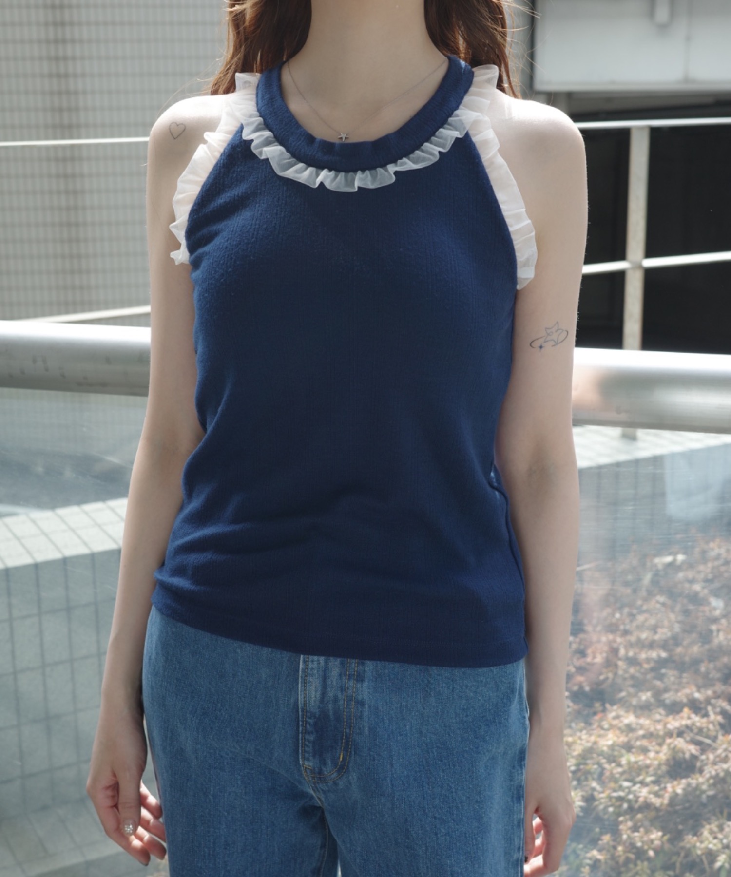 cup in tulle frill heart tank top／カップインアメスリタンク