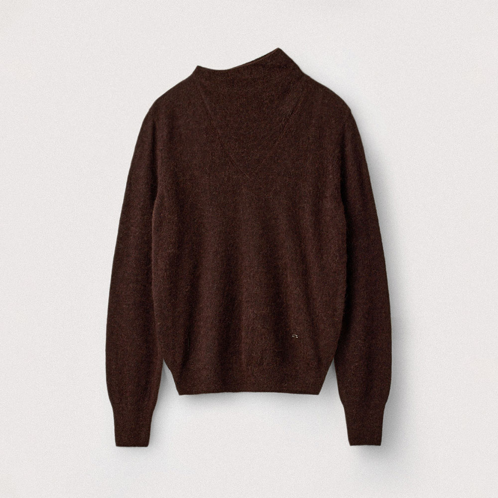 Peruvian Baby Alpaca Yarn Angled Collar Pullover_Brown