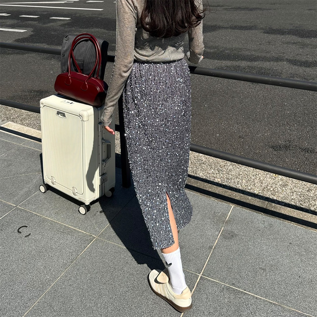 スパンコールスリットゴムロングスカート