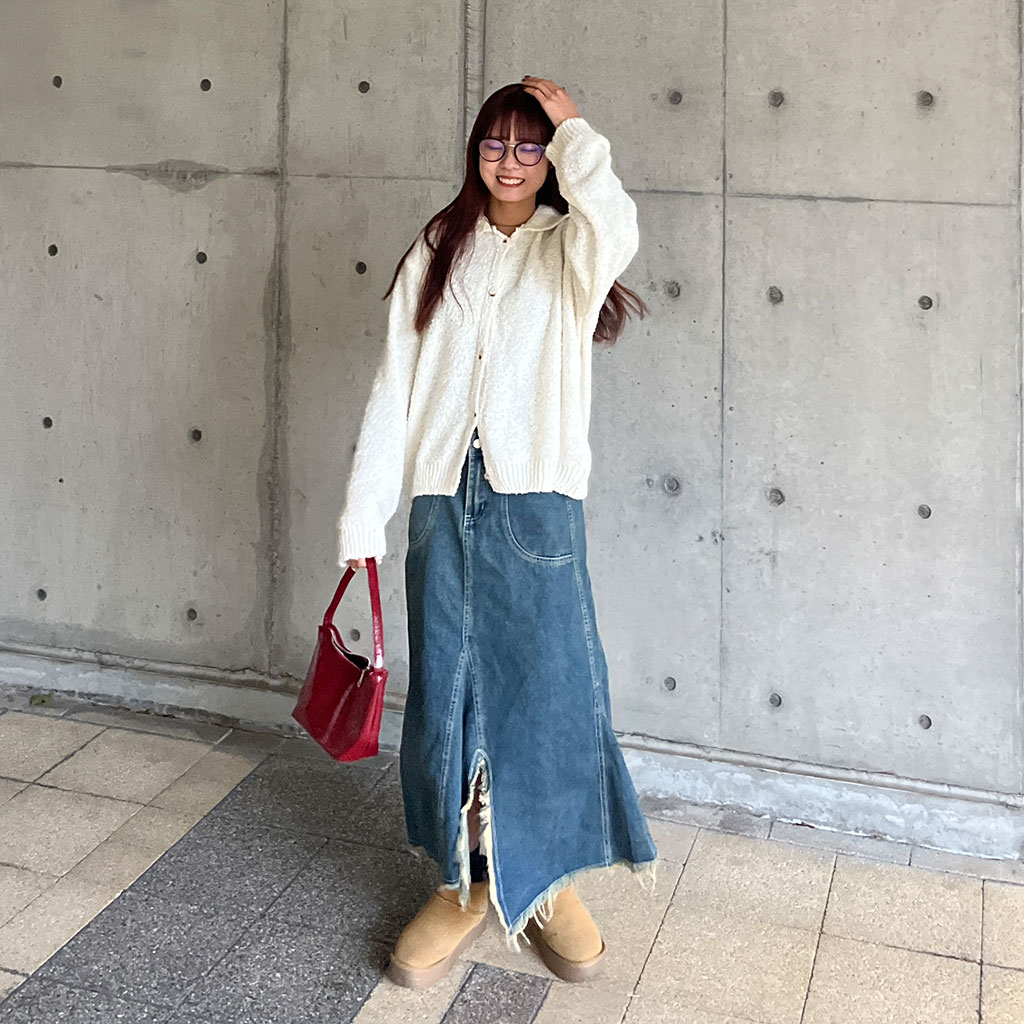 フリンジスリットデニムロングスカート