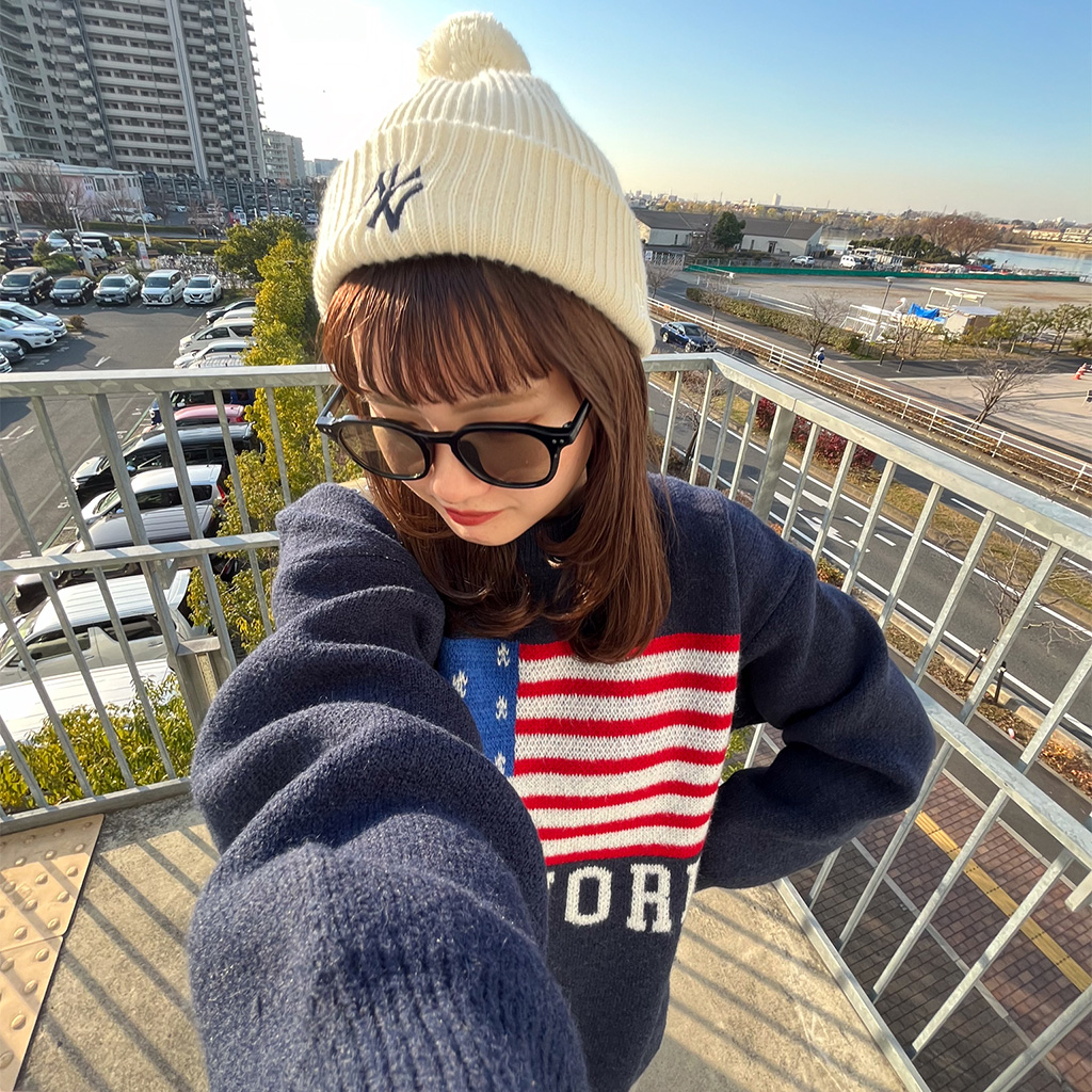 ニット帽×サングラス