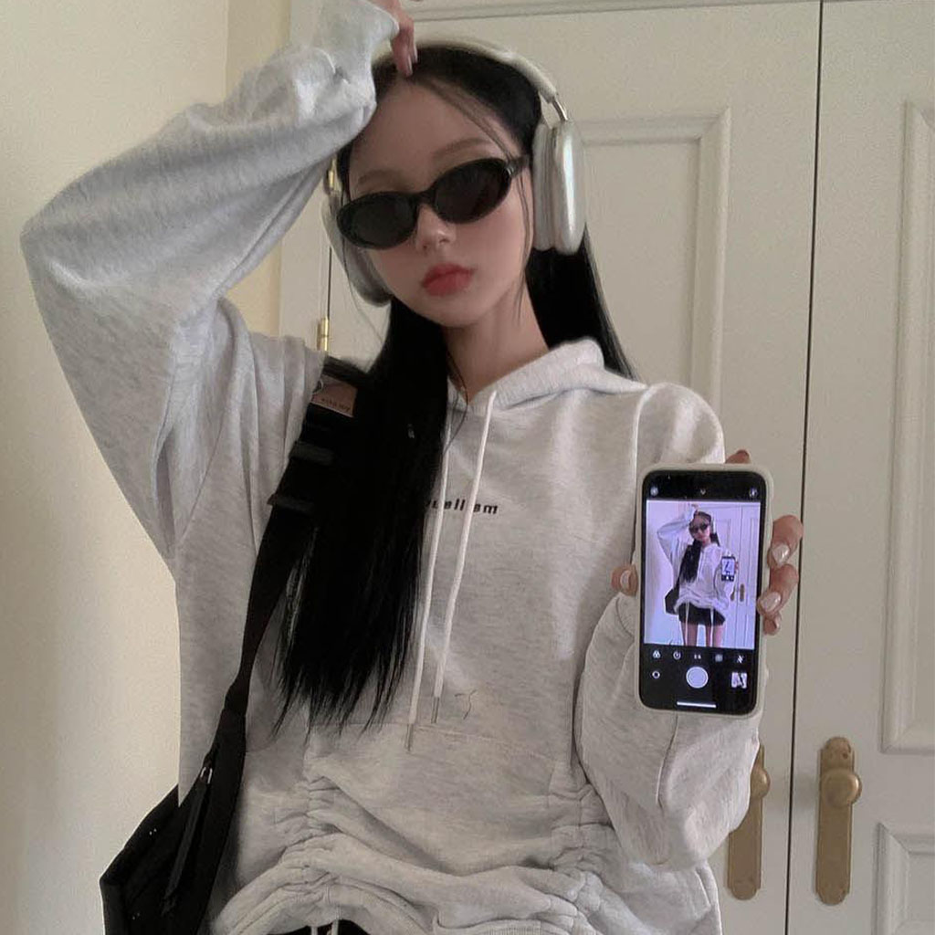 ストリングオーバーサイズフードパーカー-3color