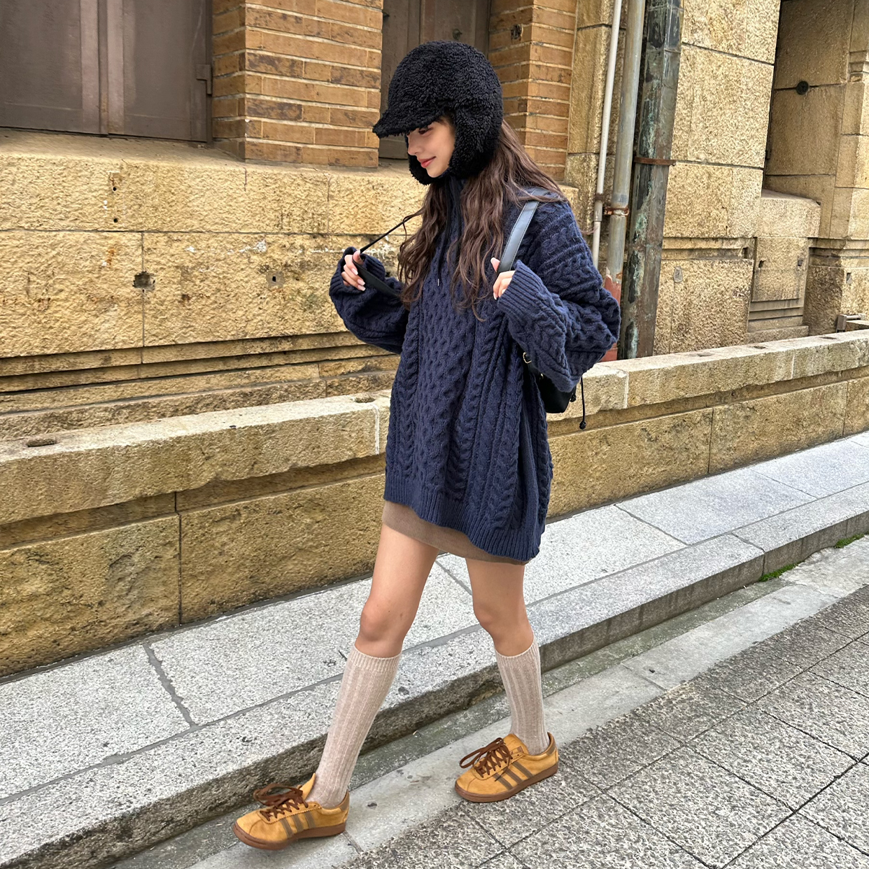 ニット×ボアジープフライトキャップ