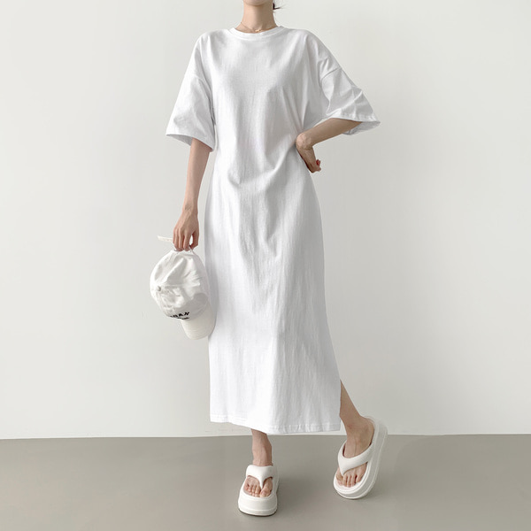 ボタンオーバーサイズコットンロングワンピース