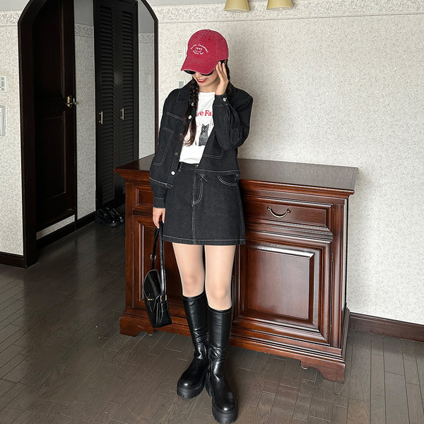 レタリング刺繍キャップ×デニムセットアップ