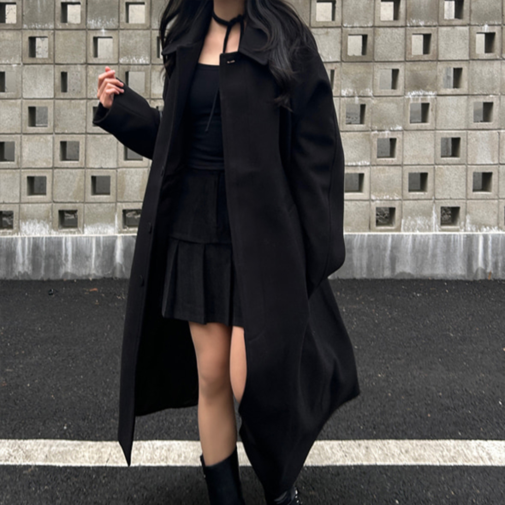 ウールコート×ブラック