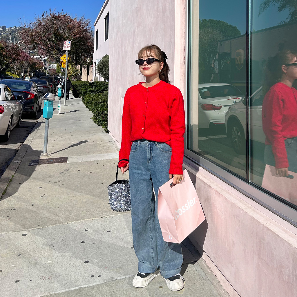 ボタンカーディガン×デニム