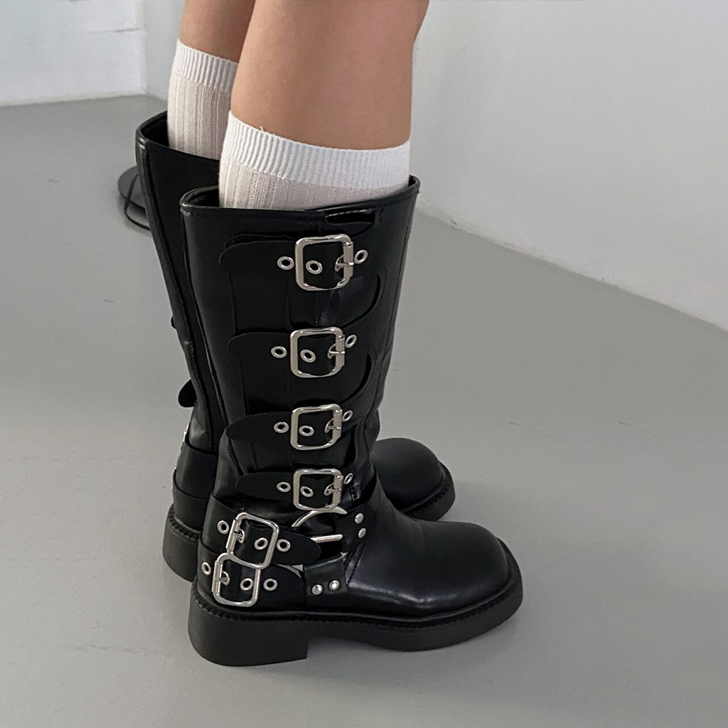 バックルベルトミドル丈厚底ブーツ1color