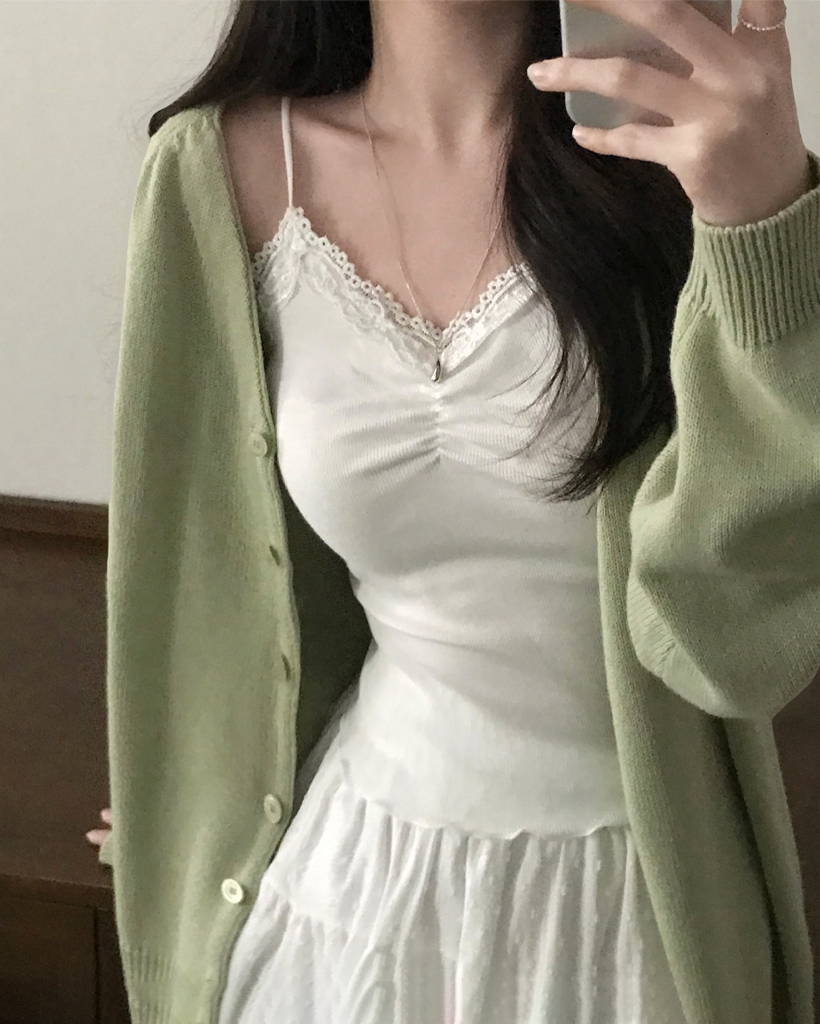 (3color)レースフラワーシャーリングキャミソール