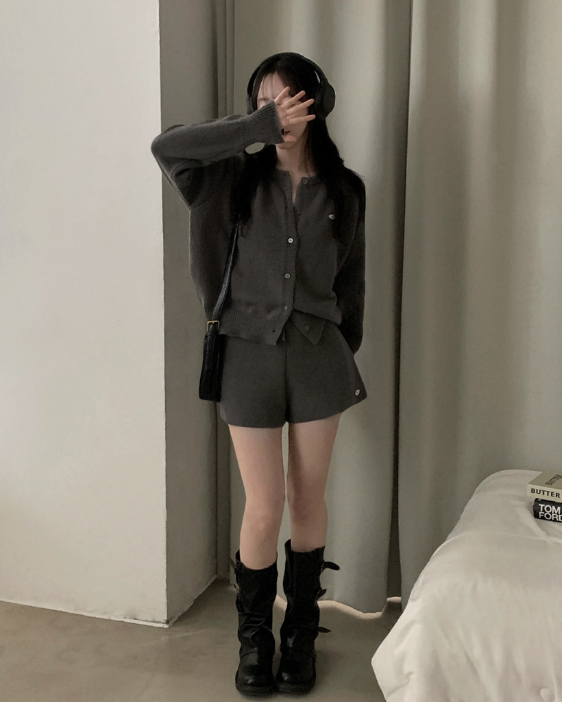 [set] (2color) ペンダント カーディガン & ニット ショーツ