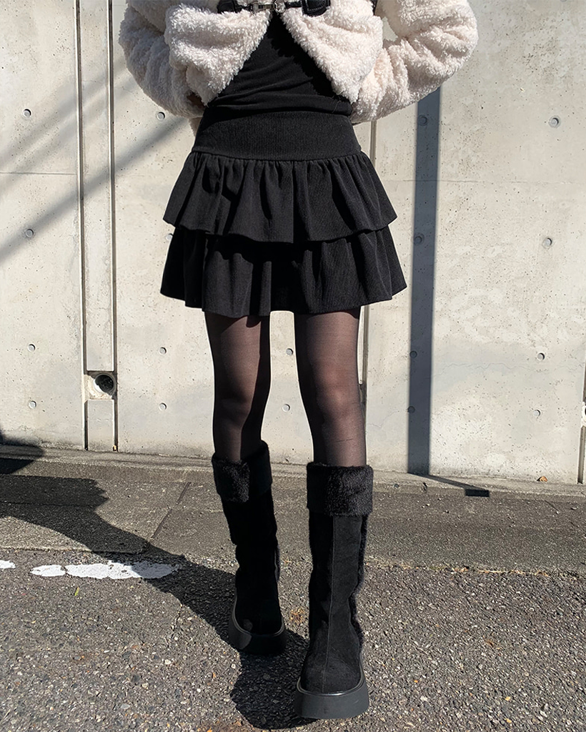 ペチパンツ] ティアードコーデュロイミニスカート(3color