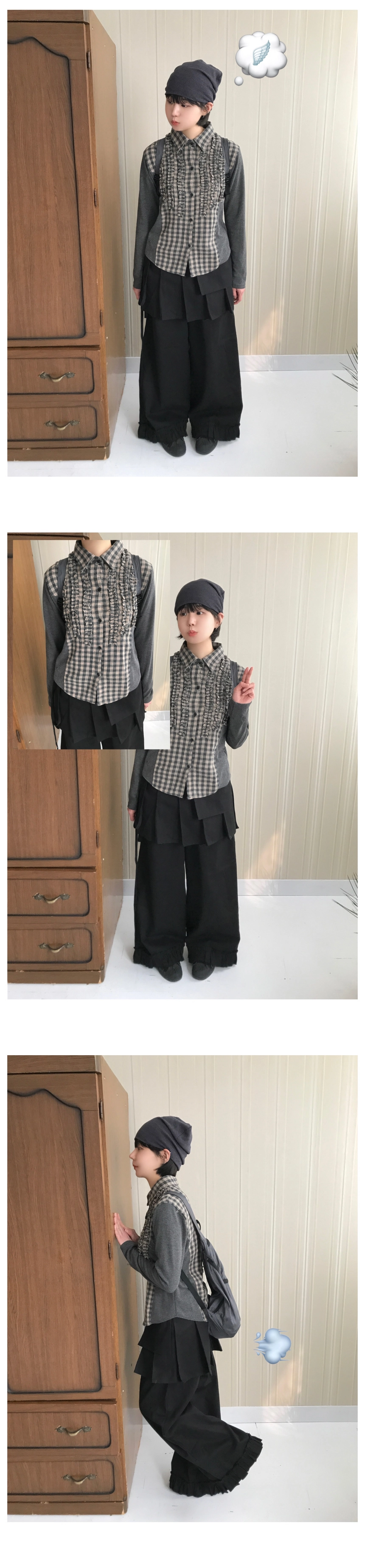 プラハの冬レディー frill wrap skirt wide pt (beige / black) | ファッション通販