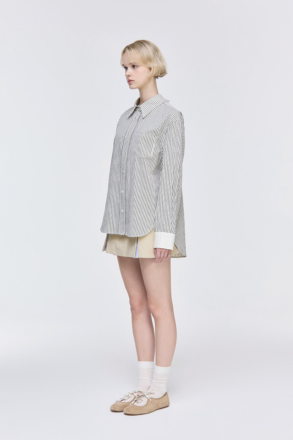 Oversized Cream Stripe Shirt | ファッション通販サイト NUGU