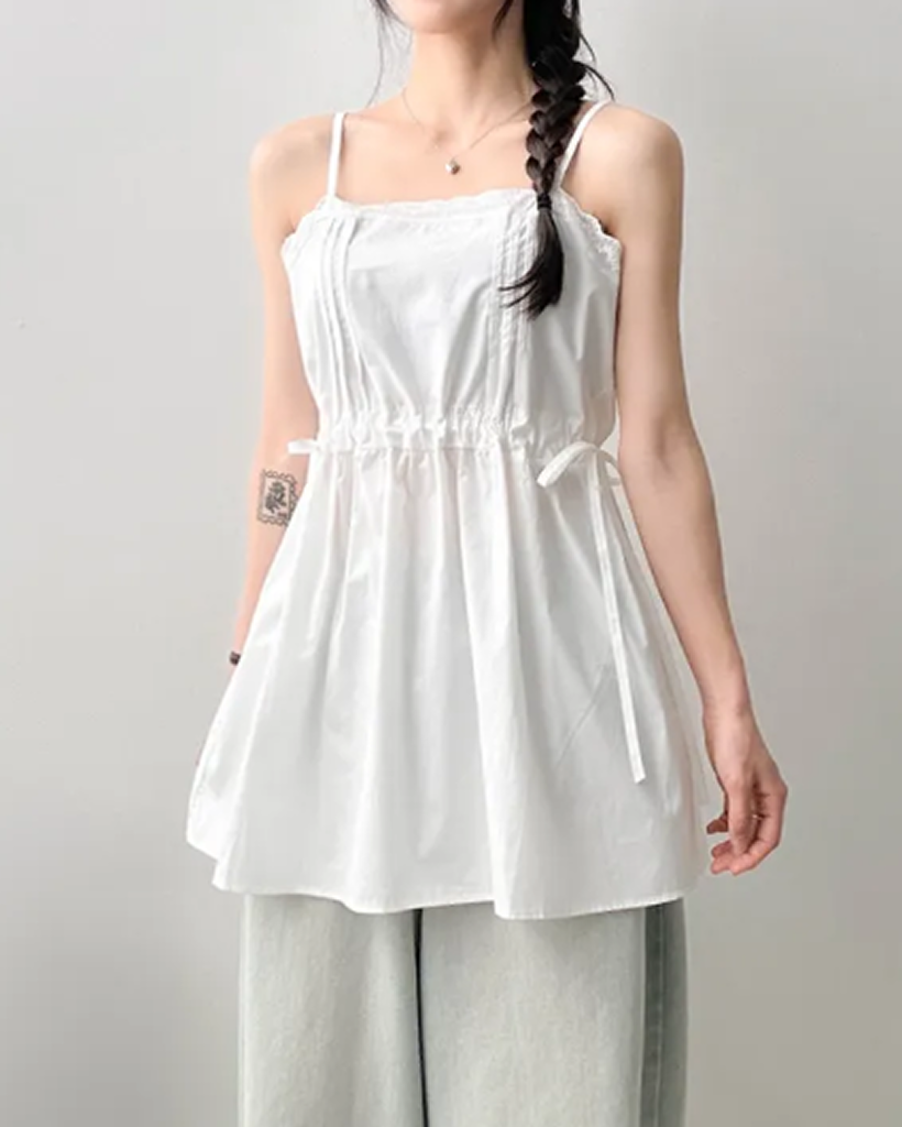 レースタック入りシャーリングレイヤードミニキャミワンピース