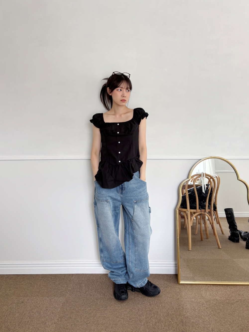 カーゴストリングワイドデニムパンツ | ファッション通販サイト NUGU