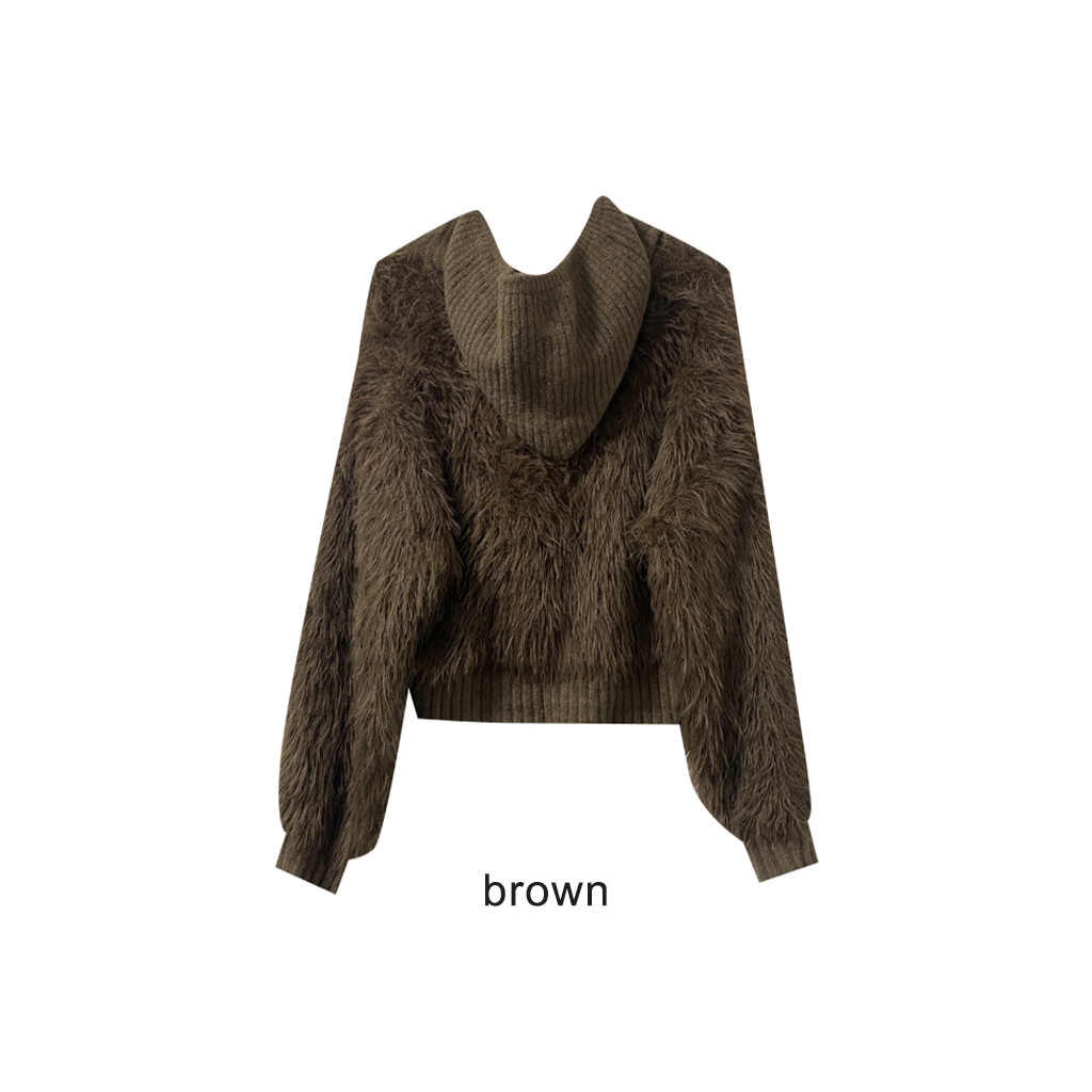 パールファーフード付きカーディガン-3color | ファッション通販サイト  