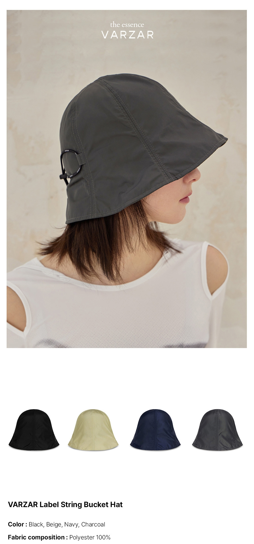 ★VARZAR★ VARZAR Label String Bucket Hat Charcoal VARZAR Label String Bucket Hat / Charcoal - VARZAR | 60