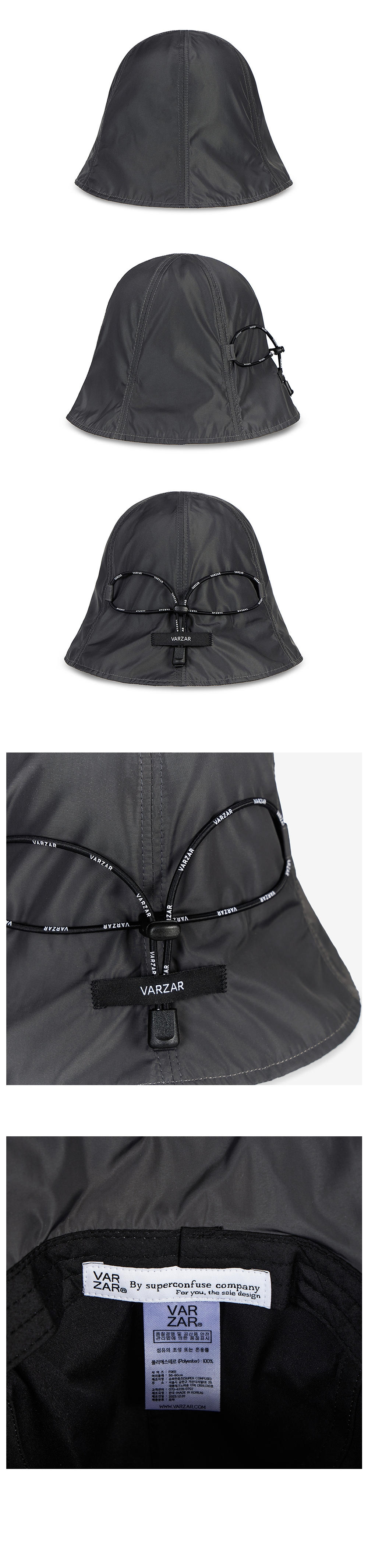 VARZAR Label String Bucket Hat Charcoal | ファッション通販