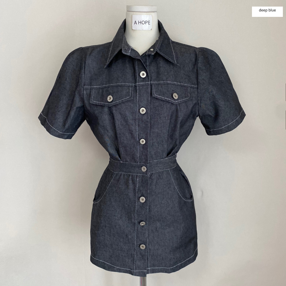 BurberryBluelabel 半袖 デニム ワンピース 襟取り外し可 38 BURBERRY BLUE LABEL 半袖デニムワンピース 38 - メルカリ