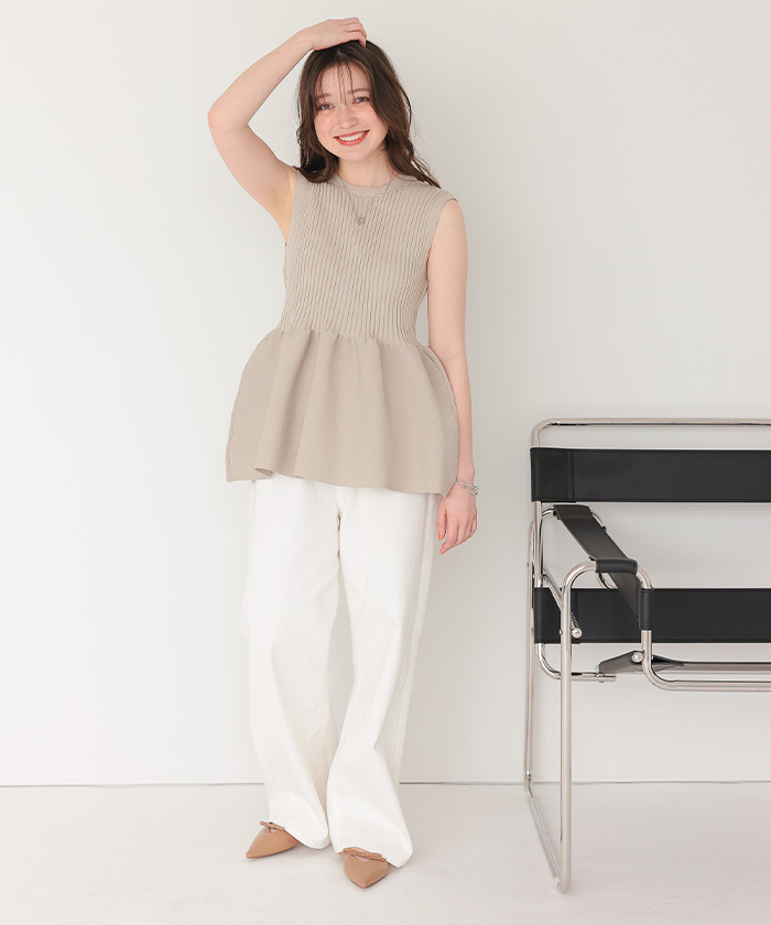 前後2wayノースリーブペプラムニットトップス | ファッション通販