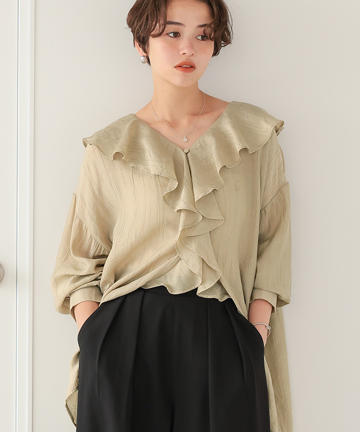 フリルカラーオーバーブラウス | ファッション通販サイト NUGU