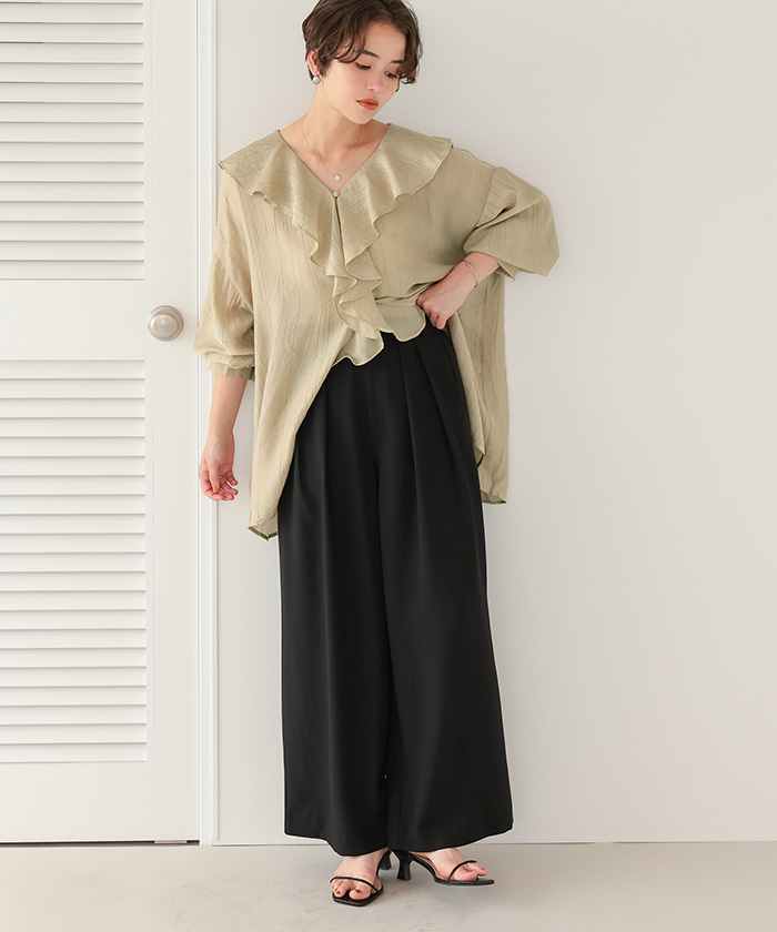 フリルカラーオーバーブラウス | ファッション通販サイト NUGU