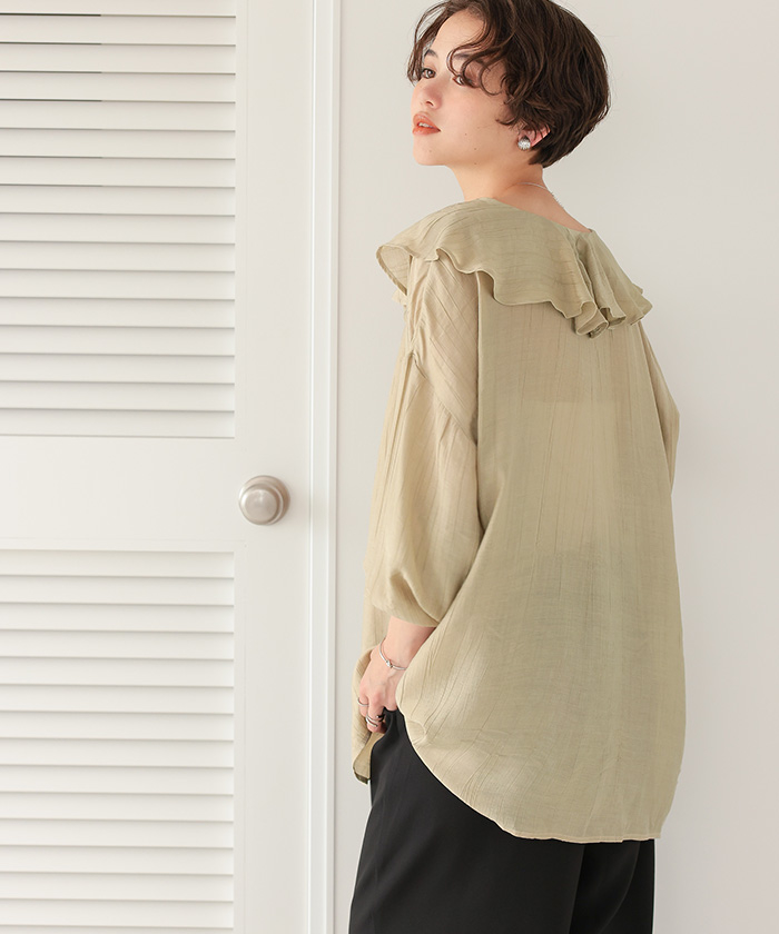 フリルカラーオーバーブラウス | ファッション通販サイト NUGU