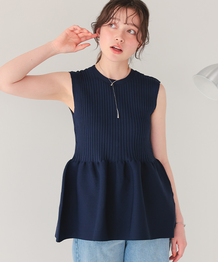 前後2wayノースリーブペプラムニットトップス | ファッション