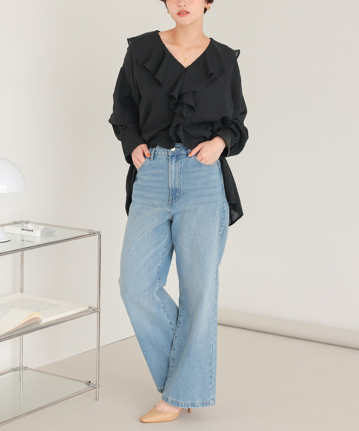 フリルカラーオーバーブラウス | ファッション通販サイト NUGU