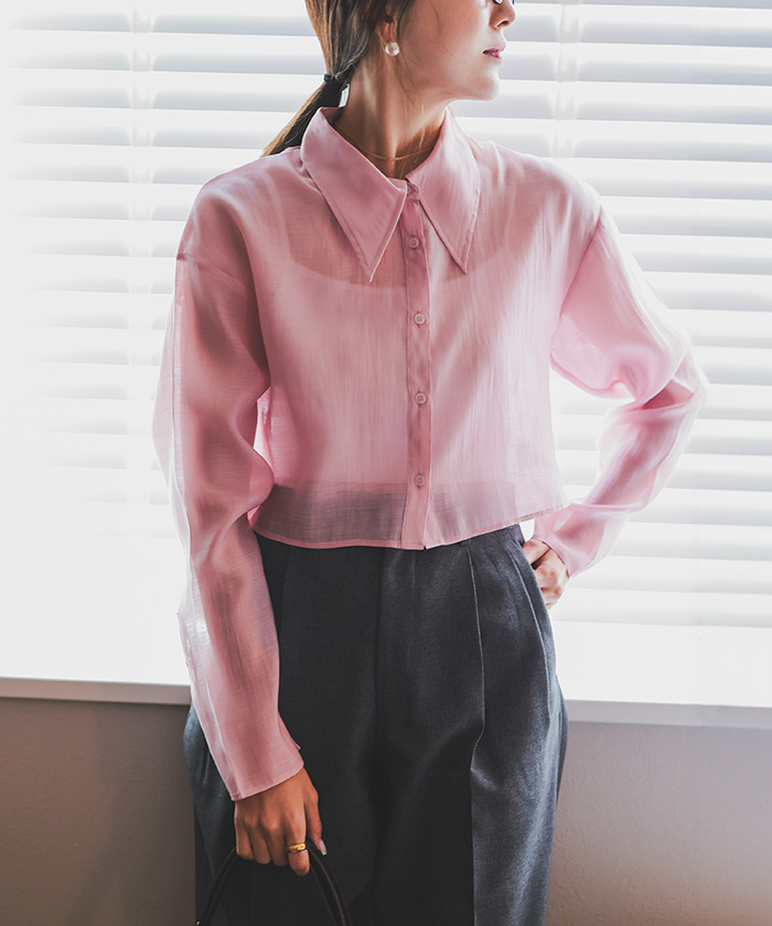 デザイン襟シアーシャツ