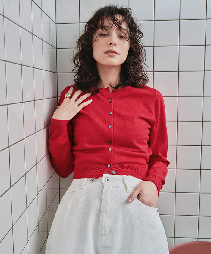 クルーネックニットカーディガン/トップス