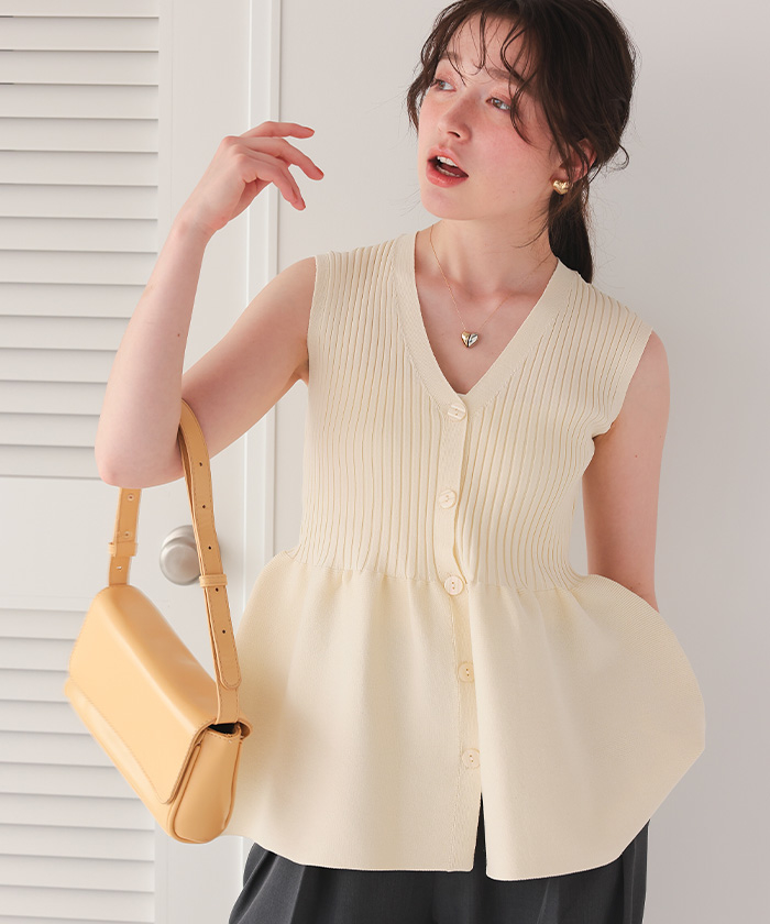 前後2wayノースリーブペプラムニットトップス | ファッション通販